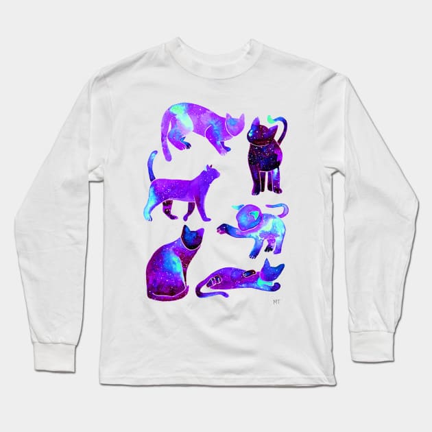 Galaxy Cats Pattern - Neon Long Sleeve T-Shirt by monitdesign